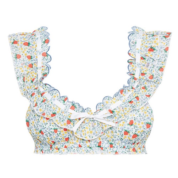 For Love & Lemons Strawberry Kiss Bra Top Muti-color Medium NEW - Picture 4 of 5